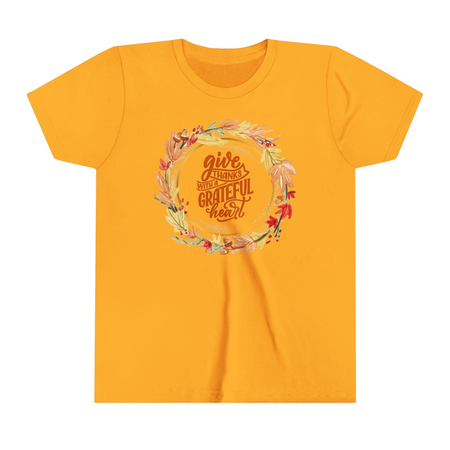 Youth Tee - "Give Thanks with a Grateful Heart" Fall Wreath Design