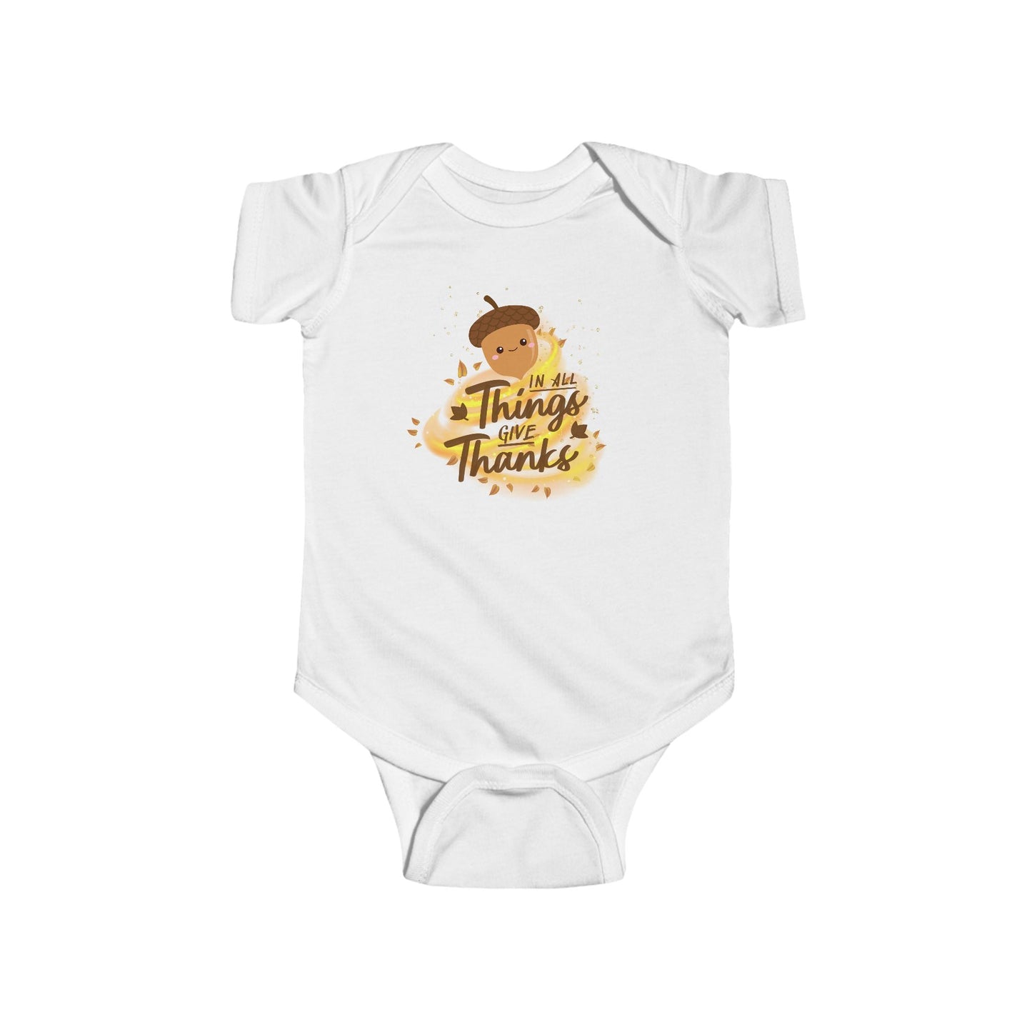 Infant Bodysuit - 'In All Things Give Thanks' Acorn Design