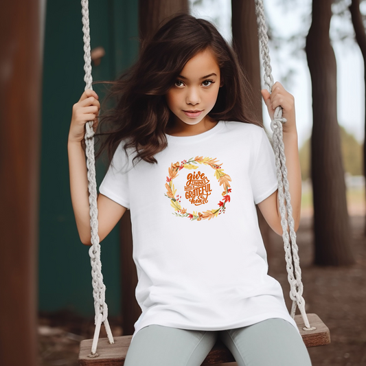 Youth Tee - "Give Thanks with a Grateful Heart" Fall Wreath Design