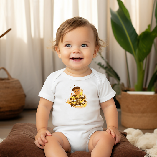 Infant Bodysuit - 'In All Things Give Thanks' Acorn Design