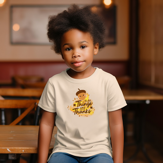 Toddler Tee - "In All Things Give Thanks" Acorn Design