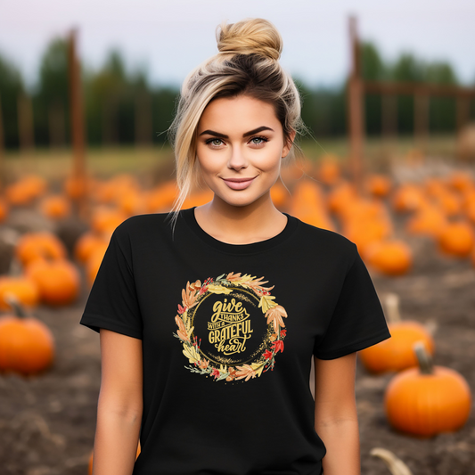 Adult Thanksgiving Unisex Tee - "Give Thanks with a Grateful Heart" Design